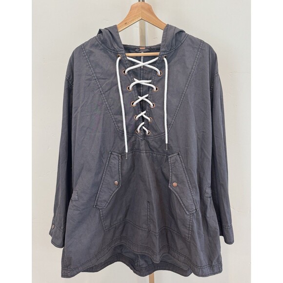 Free People Sky Anorak Pullover Jacket Women’s Sz XS/S Gray Lace-Up Hood Pocket - Picture 1 of 11